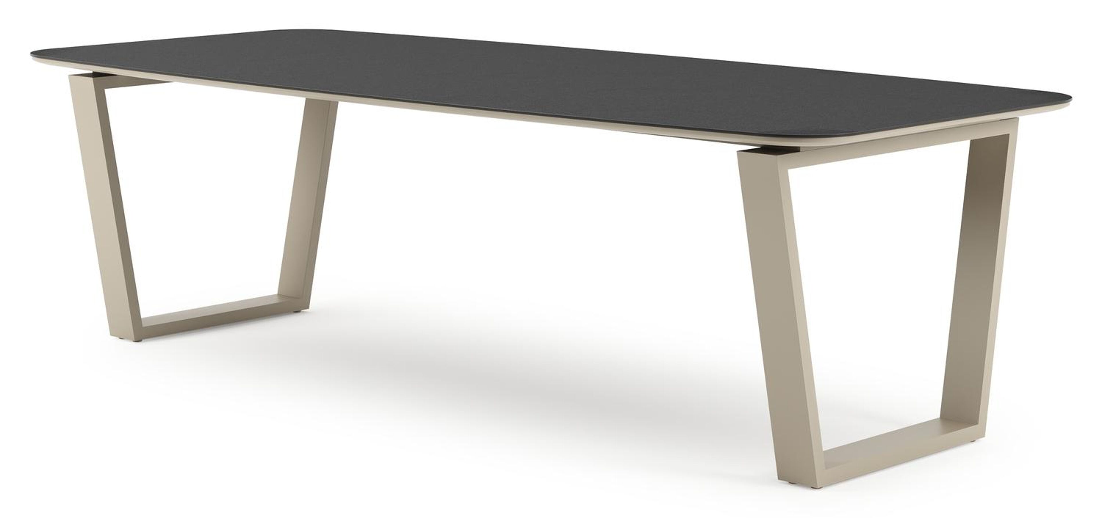 Table de jardin Pagino forme de bateau en aluminium beige et céramique pleine Nero Black - Lg. 255 x Lrg. 115 x Haut. 73 cm