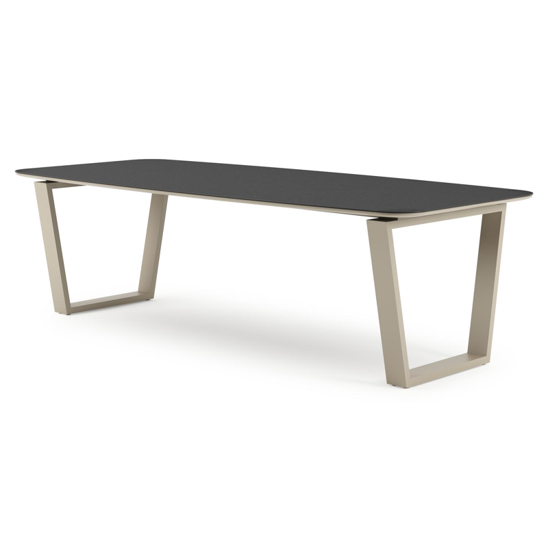 Pagino tuintafel bootvorm in beige aluminium en volkeramiek Nero Black - L 255 x B 115 x H 73 cm