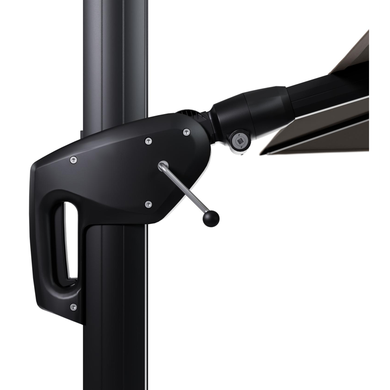 Minore zweefparasol tiltfunctie in zwart aluminium en parasoldoek in All Weather Sunbrella® Luxe Natte Heather Grey  - L1 350 x L2: 350 cm (zonder voet) (zonder voet)