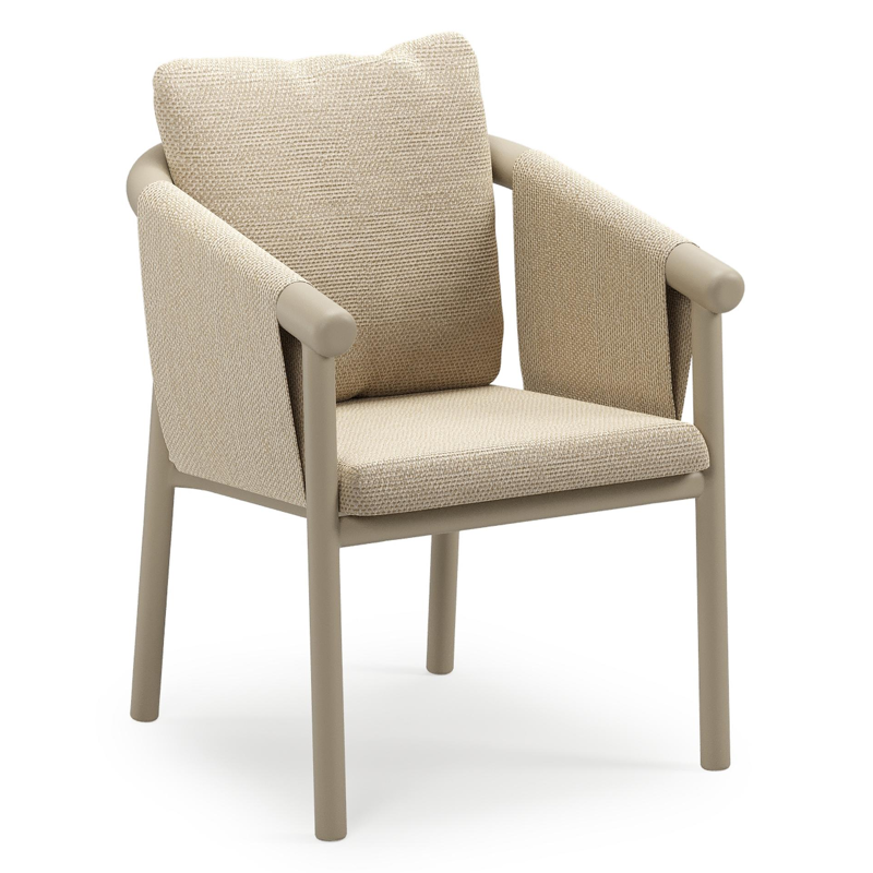 Amico stapelbare tuinstoel in beige aluminium met stoelkussen in All Weather Cosytica Althea Camel