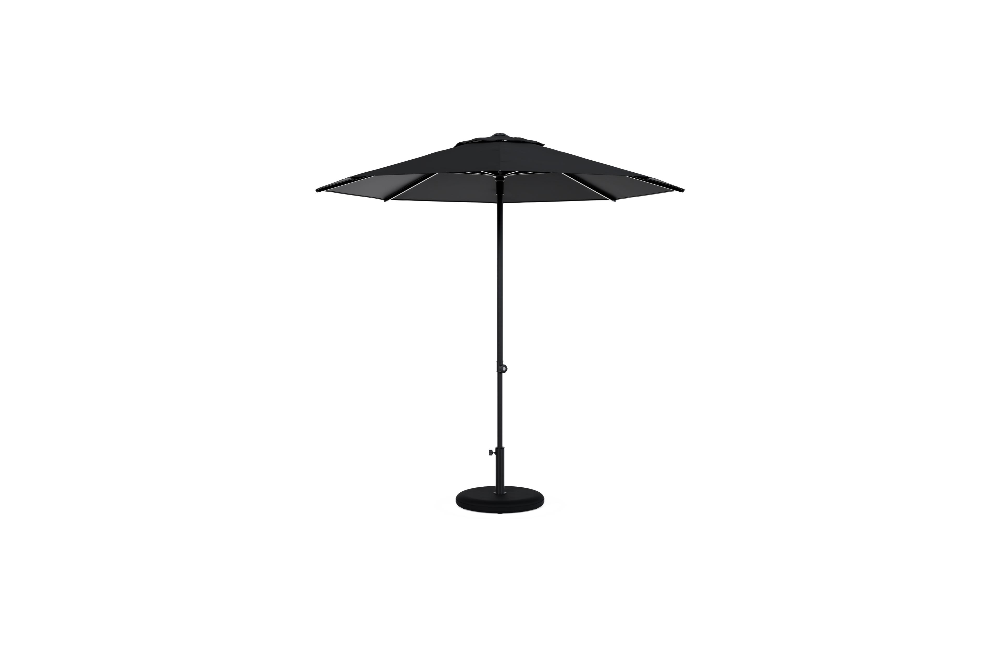 Umbria staanparasol in zwart aluminium en zwart Sunbrella® Premium parasoldoek - Dia. 250 cm met parasolvoet Plana 40 kg