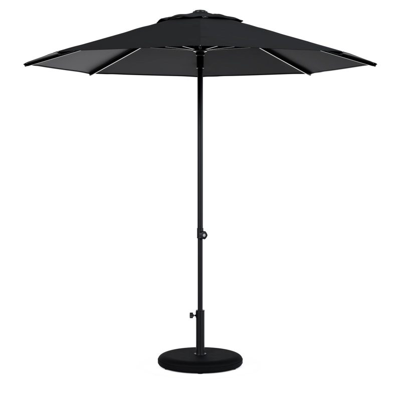 Umbria staanparasol in zwart aluminium en zwart Sunbrella® Premium parasoldoek - Dia. 250 cm met parasolvoet Plana 40 kg