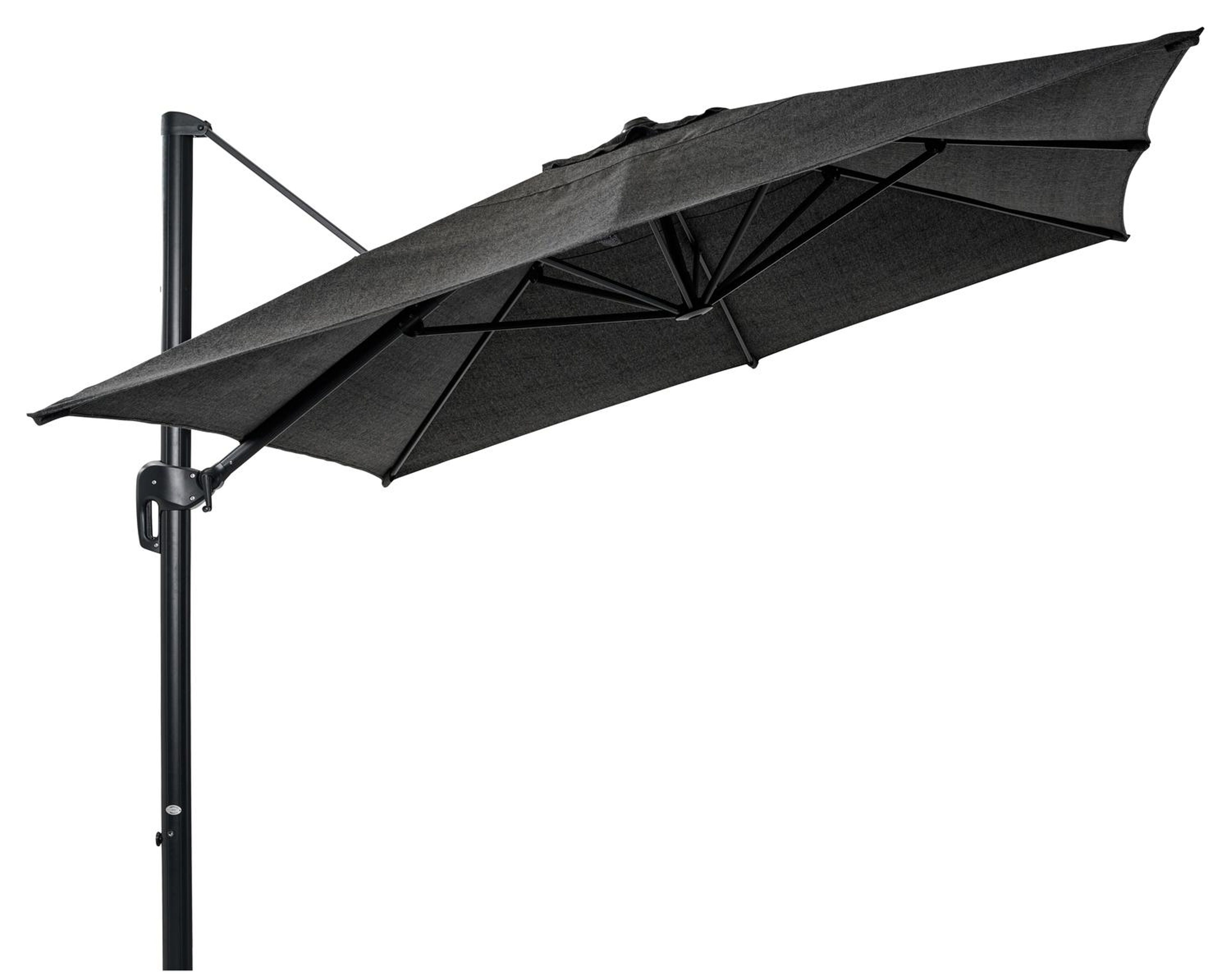 Parasol pendant Rufina en aluminium noir avec toile de parasol en all weather sunbrella® luxe chartres sooty - Larg1 400 x Larg2 300 cm (sans pied de parasol)