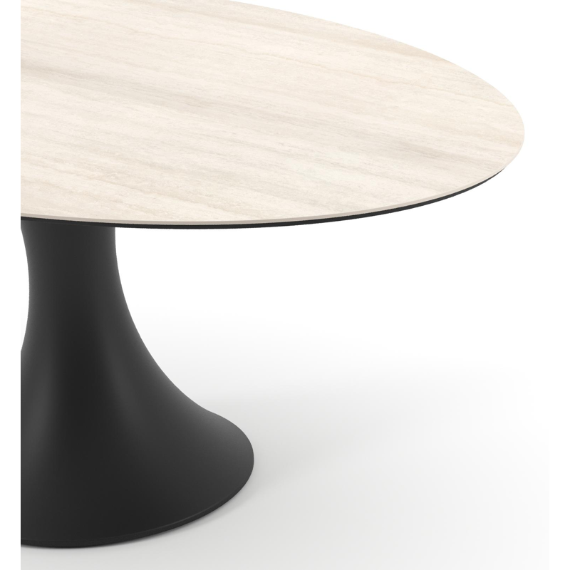 Table de jardin Fano ovale en aluminium noir et céramique pleine Travertino Bianco - Lg. 180 x Lrg. 110 x Haut. 74 cm