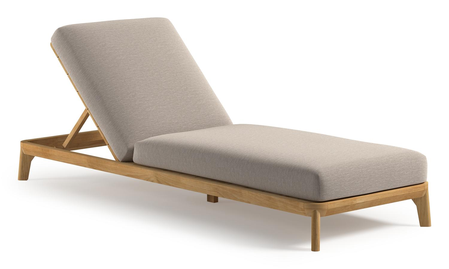 Orso verstelbaar ligbed in teak met slow farafra all weather Sunbrella® luxe kussen