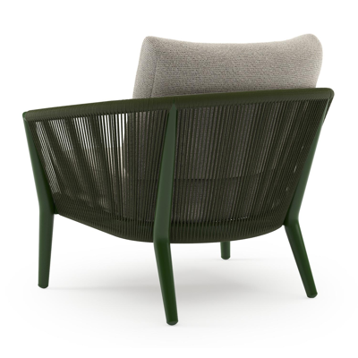 Orso loungestoel in groen aluminium en groen verticaal geweven ronde rope met Firenze Sand all weather solica kussen
