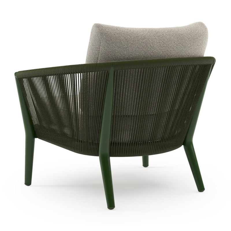 Orso loungestoel in groen aluminium en groen verticaal geweven ronde rope met Firenze Sand all weather solica kussen