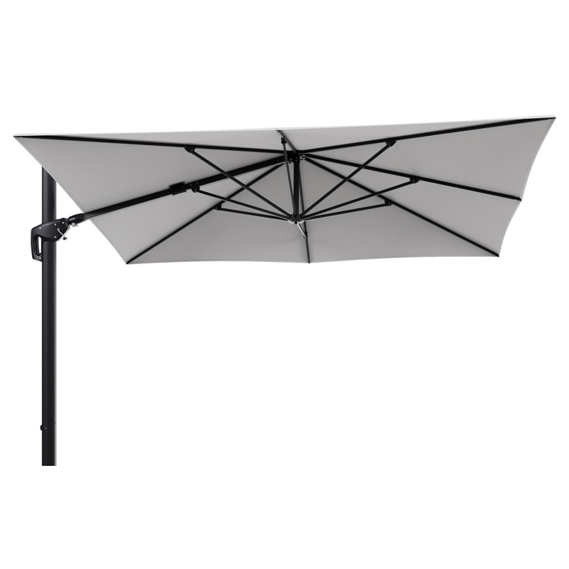 Parasol pendant Minore avec fonction tilt en aluminium noir et toile de parasol en All Weather Solica Soul Optik - Lg.1: 280 x Lg.2: 370 cm (sans pied de parasol