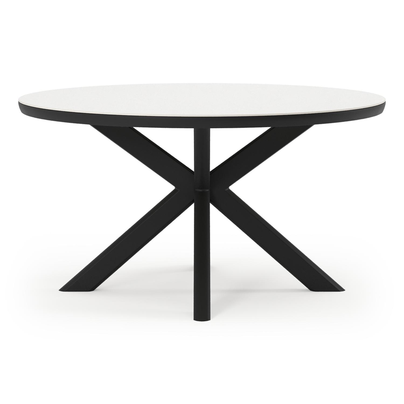 Pamplona tuinset in zwart aluminium en sintered stone Topo minerale met 6 Matera tuinstoelen