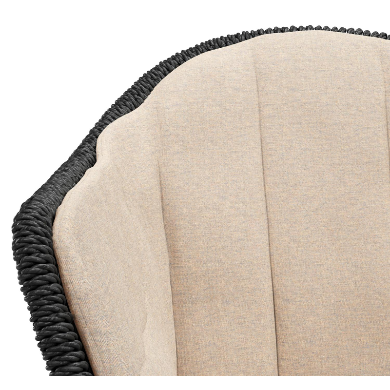 Pagino tuinstoel in wit aluminium en zwart ronde wicker met zitkussen in All Weather Sunbrella® Luxe Heritage Papyrus