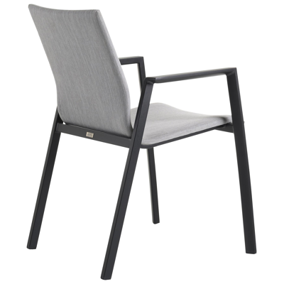 Ensemble de jardin Trente en aluminium noir avec plateau de table en teck Naturel et 8 chaises de jardin empilables Madura