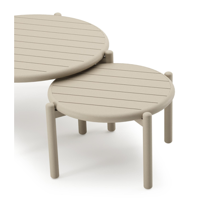 Pulo loungetafels in beige aluminium - Dia. 70 - 50 x H. 37.5 - 32.5 cm