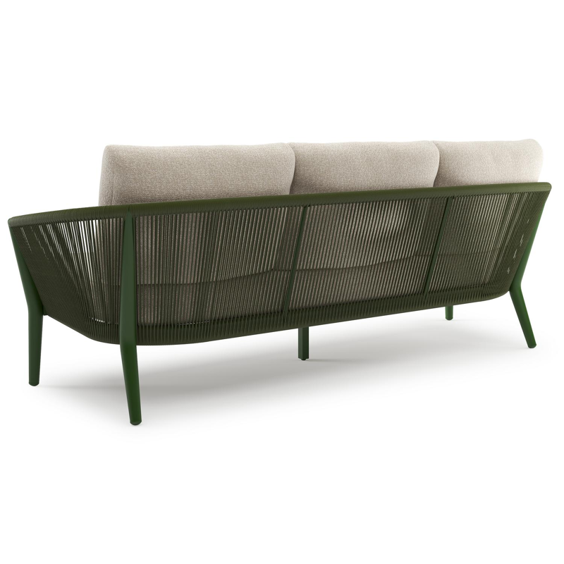 Orso loungeset in groen aluminium en groen verticaal geweven ronde rope met Marbella Ecru all weather cosytica kussen