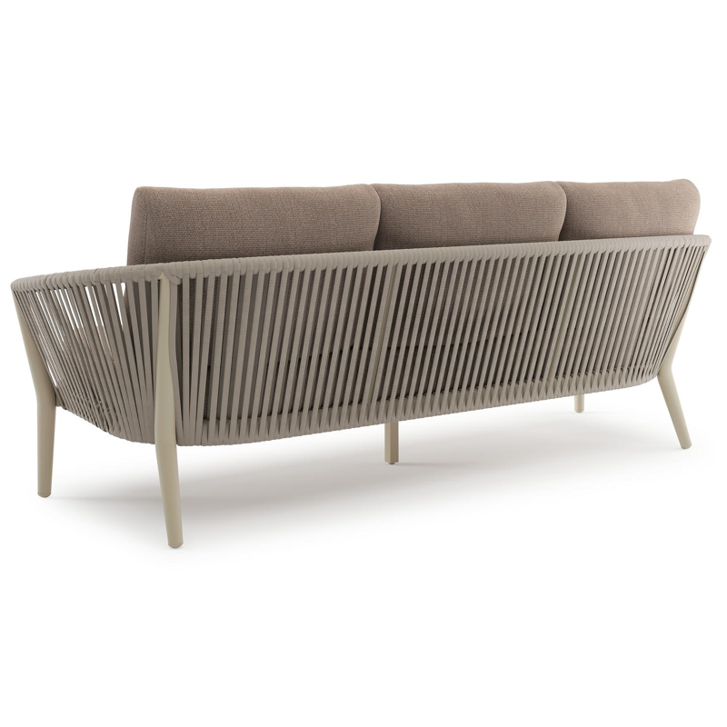 Orso loungebank in beige aluminium en beige verticaal geweven luxe vlakke rope met Savane Earth all weather sunbrella® luxe kussen