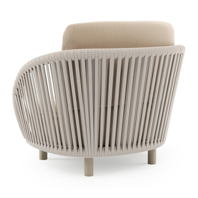 Lupino loungestoel in beige aluminium en beige verticaal geweven luxe vlakke brede rope met natte heather beige all weather sunbrella® luxe kussen