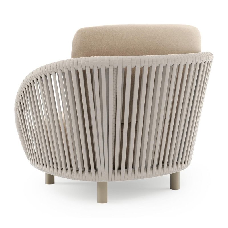 Lupino loungestoel in beige aluminium en beige verticaal geweven luxe vlakke brede rope met natte heather beige all weather sunbrella® luxe kussen