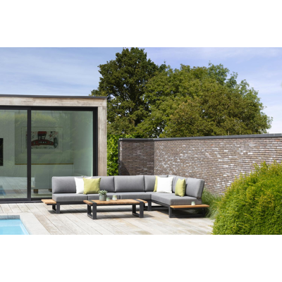 Turino loungetafel in zwart aluminium en teak - L 127 x B 70 x H 35 cm