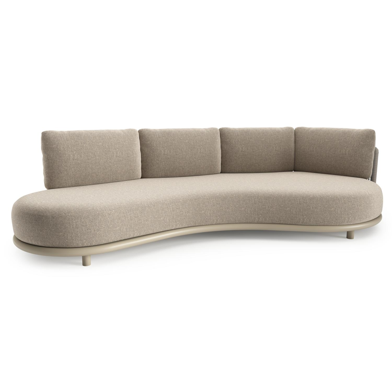 Lomano loungebank in beige aluminium en beige verticaal geweven luxe vlakke rope met chartres pewter all weather sunbrella® luxe kussen