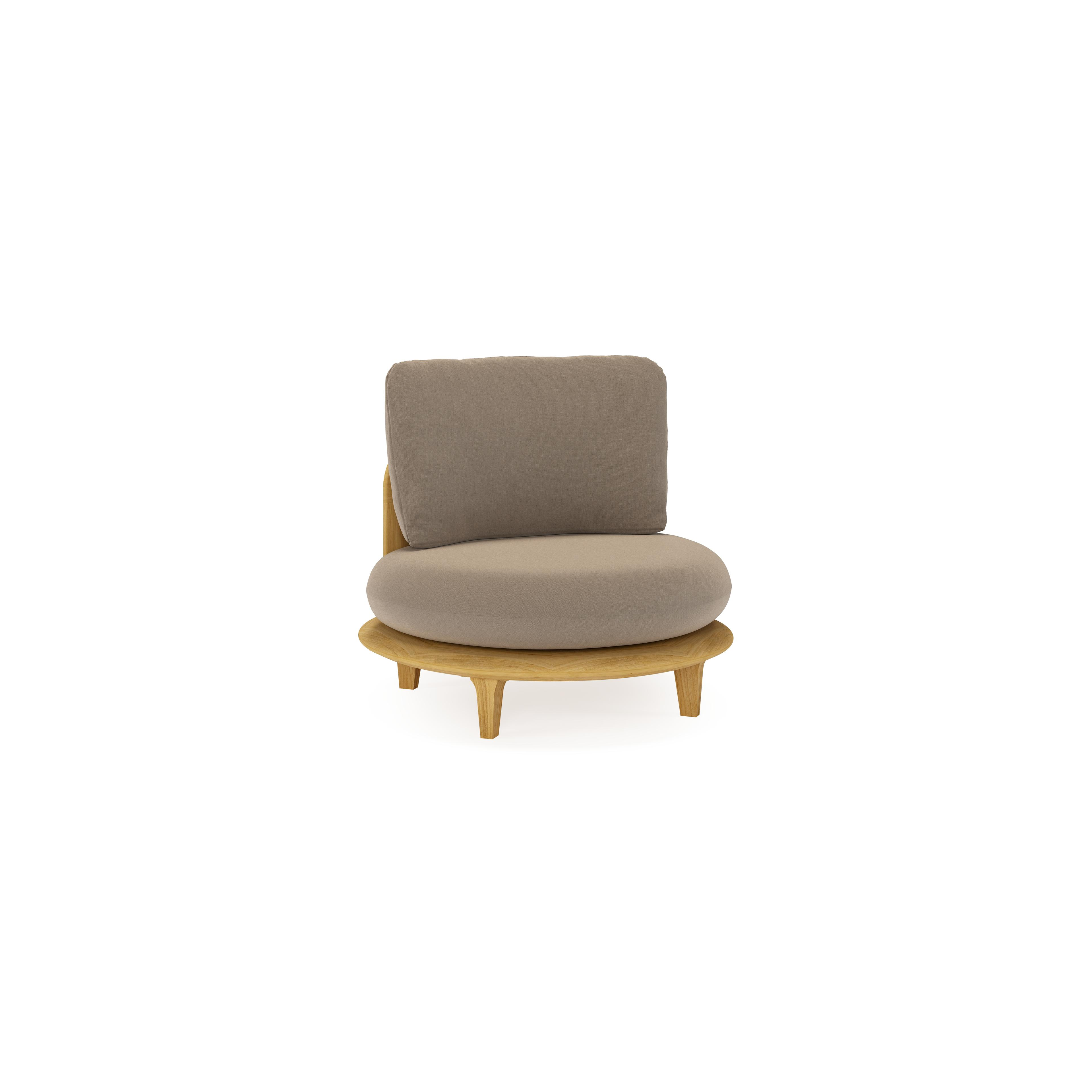 Bomero loungestoel in teak met natte heather grey all weather sunbrella® luxe kussen