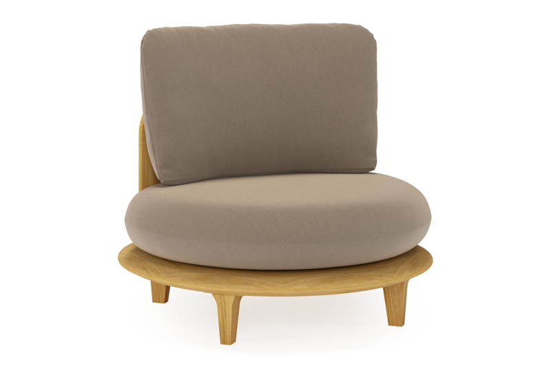 Bomero loungestoel in teak met natte heather grey all weather sunbrella® luxe kussen