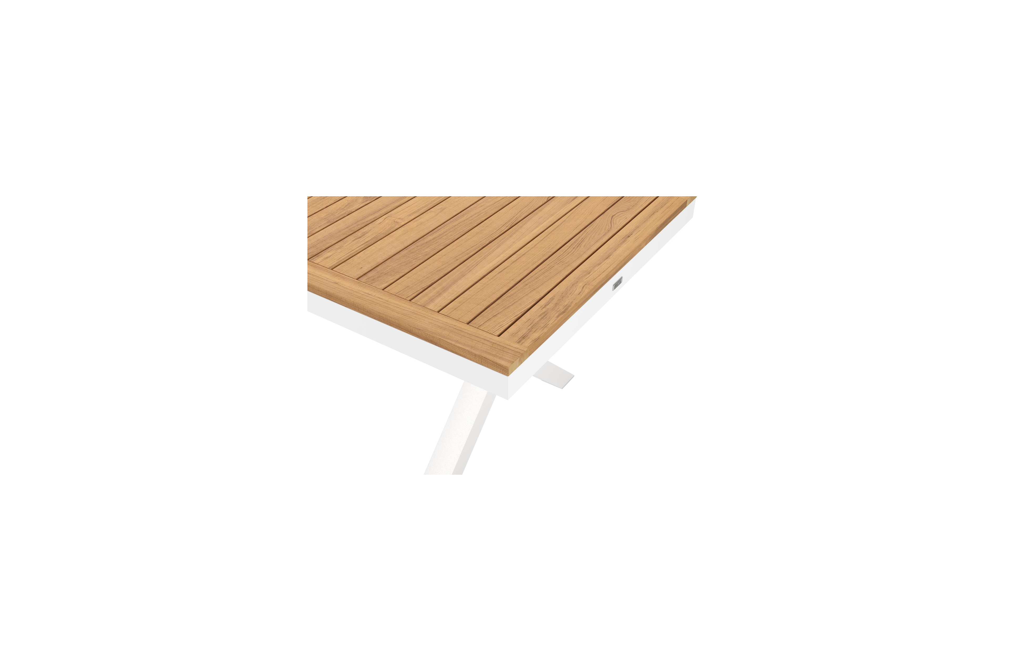 Reza rechthoekige tuinset in wit aluminium en teak natural finish met 6 Amalfi tuinstoelen