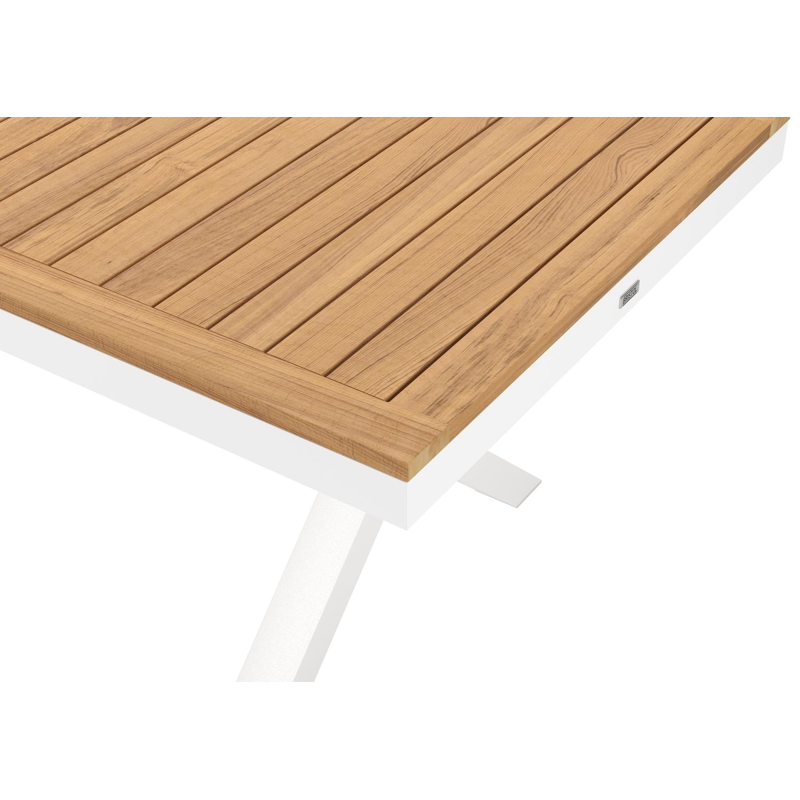 Reza rechthoekige tuinset in wit aluminium en teak natural finish met 6 Amalfi tuinstoelen