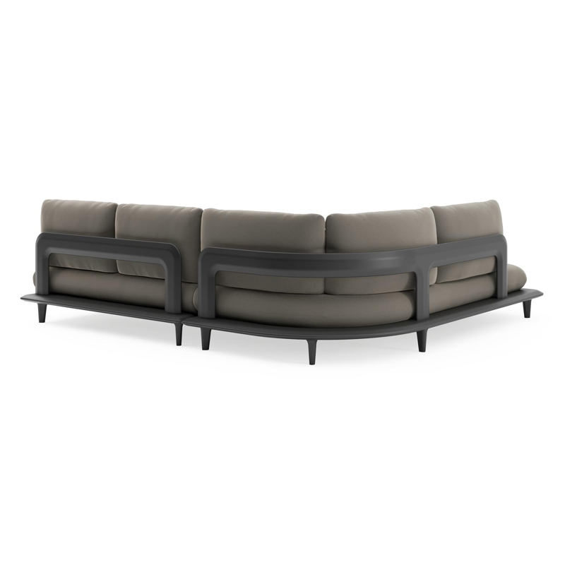 Bomero loungehoek in zwart aluminium met natte carbon beige all weather sunbrella® luxe kussen