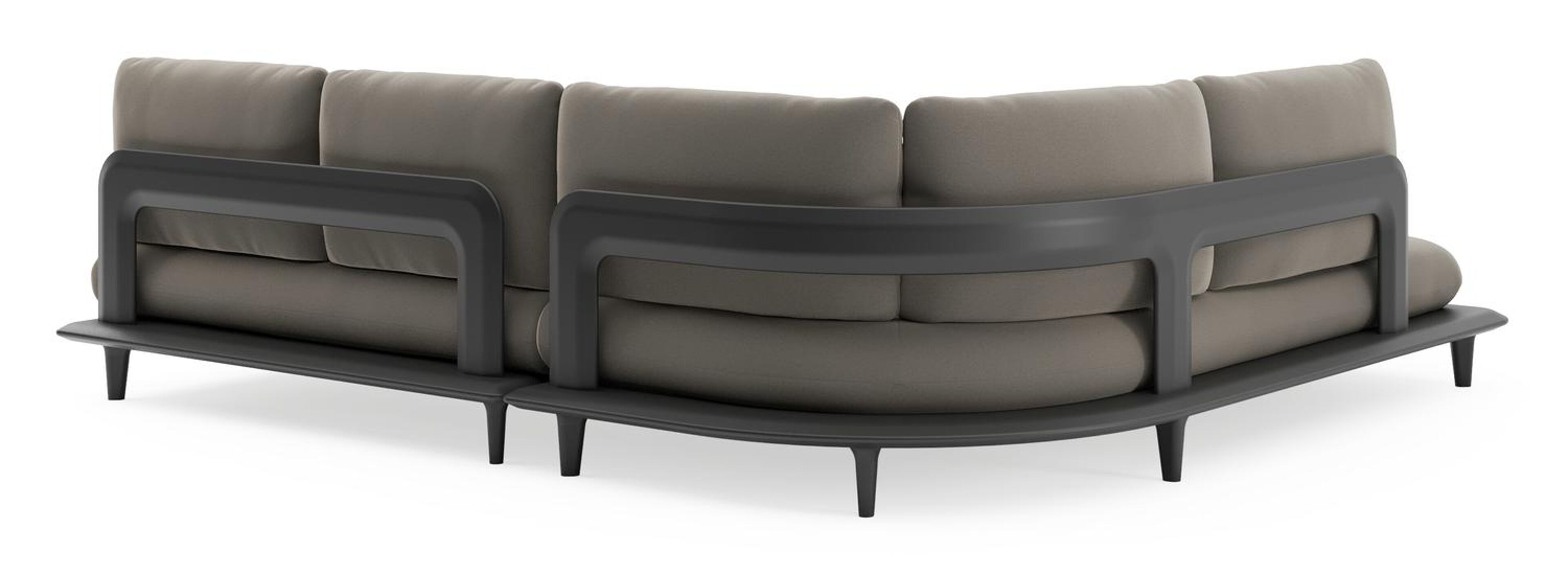 Salon de jardin d'angle Bomero en aluminium noir et coussins en all weather sunbrella® luxe natte carbon beige