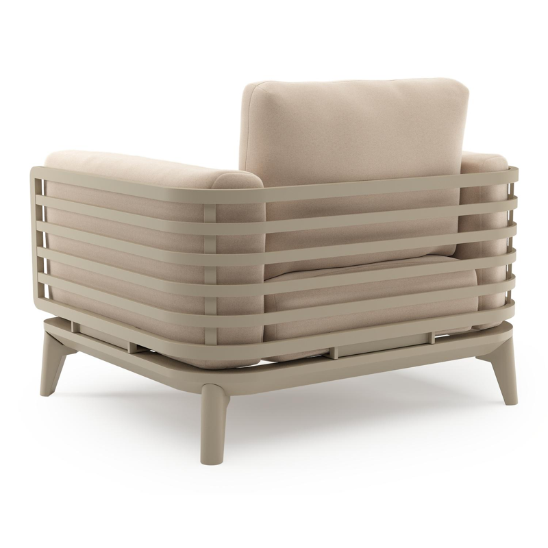 Set van 2 Mosa loungestoelen in beige aluminium met natte linen chalk all weather sunbrella® premium kussens
