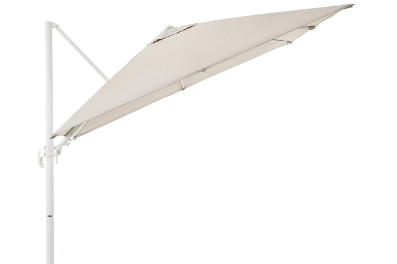 Avola zweefparasol met tiltfunctie in wit aluminium met natte graumel chalk all weather sunbrella® premium parasoldoek - L1 300 x L2 300 cm (zonder voet)