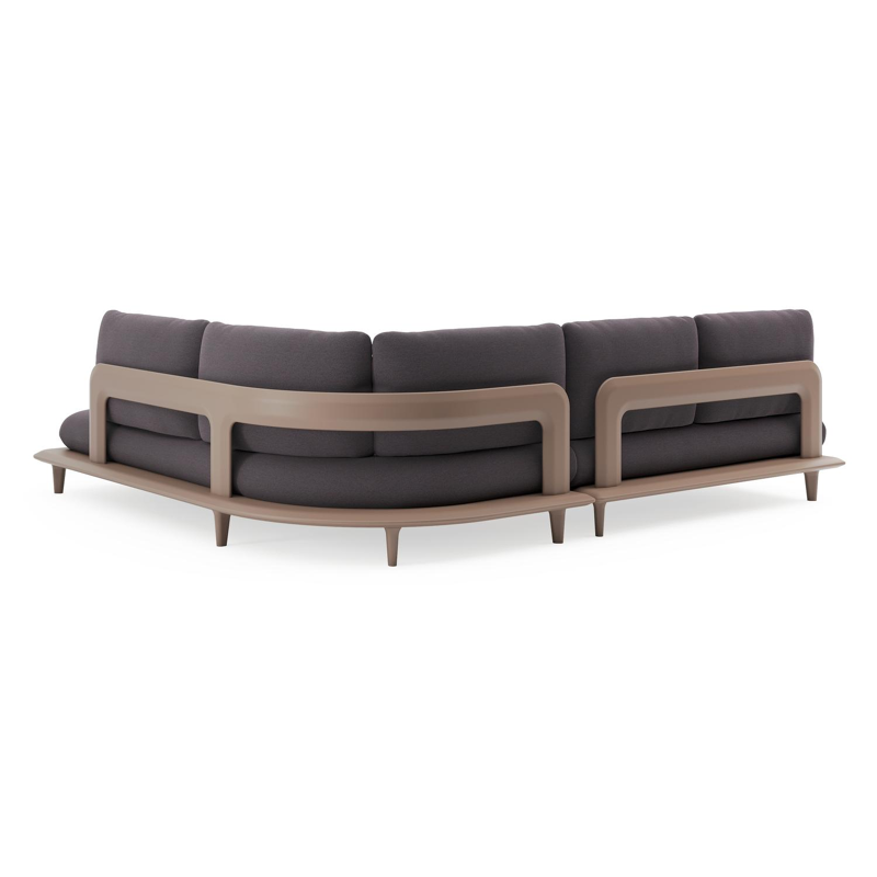 Salon de jardin d'angle Bomero en aluminium taupe et coussins en all weather sunbrella® luxe tundra red