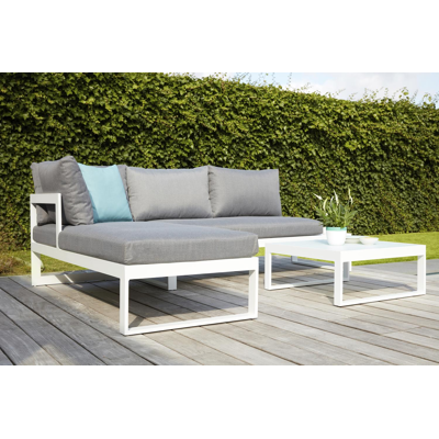 Caldela loungehoek in wit aluminium met grijs polyester kussens en loungetafel