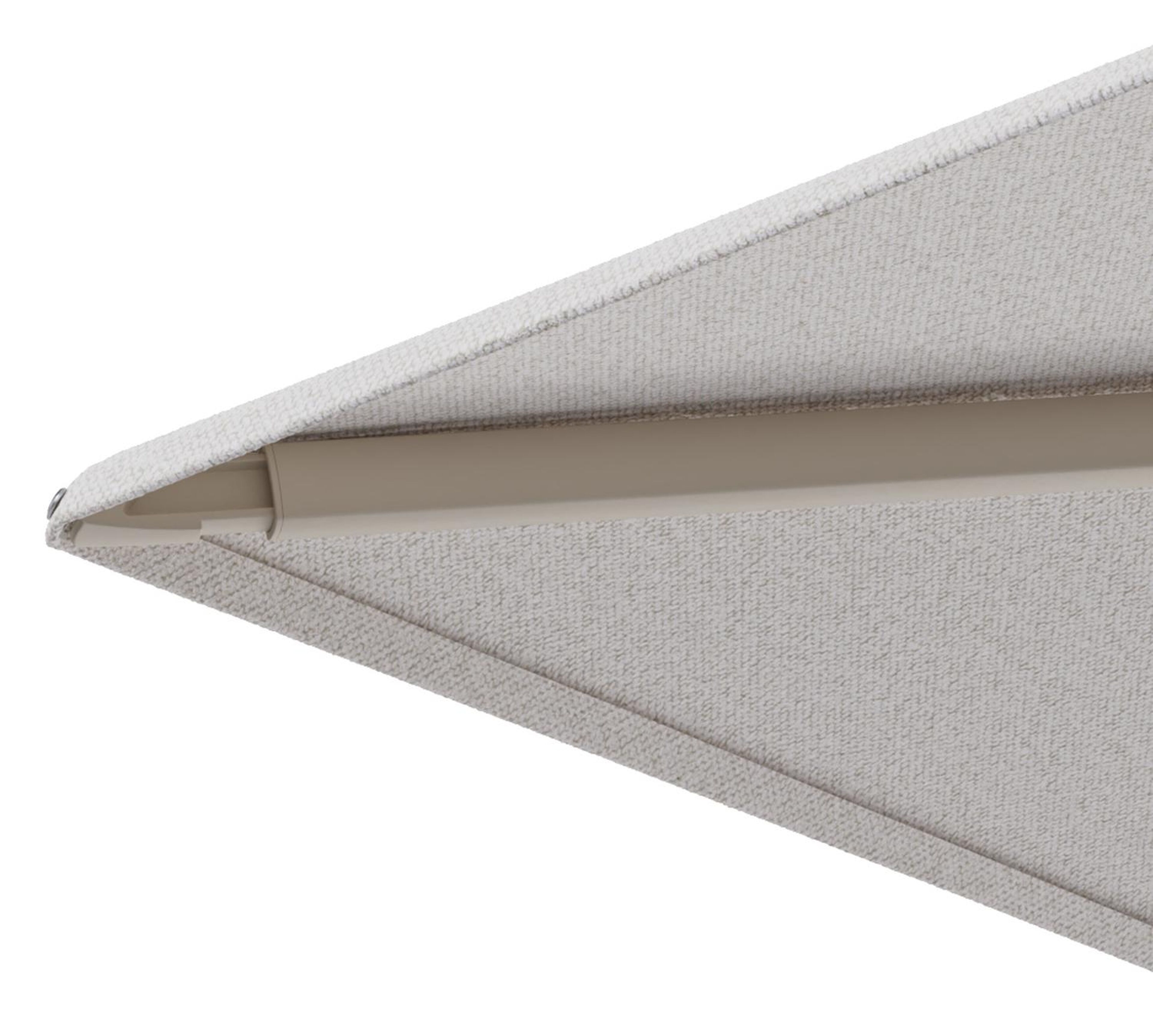 Minore zweefparasol met tiltfunctie in beige aluminium en Ego Eggshell All Weather Solica parasoldoek - L1 400 x L2 300 cm met parasolvoet Minore 260 kg met wielen