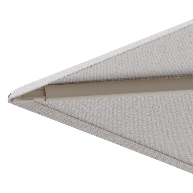Minore zweefparasol met tiltfunctie in beige aluminium en Ego Eggshell All Weather Solica parasoldoek - L1 400 x L2 300 cm met parasolvoet Minore 260 kg met wielen