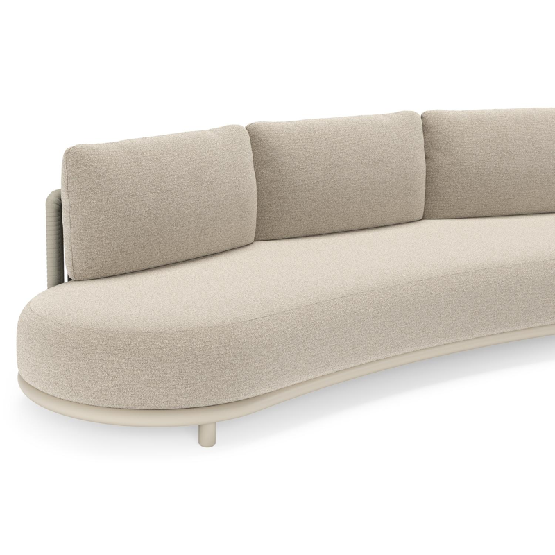 Lomano loungebank in beige aluminium en beige verticaal geweven luxe vlakke rope met Catania Sand All Weather Cosytica