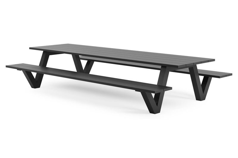 Norma picknicktafel in zwart aluminium - L 360 x B 213 x H 74 cm