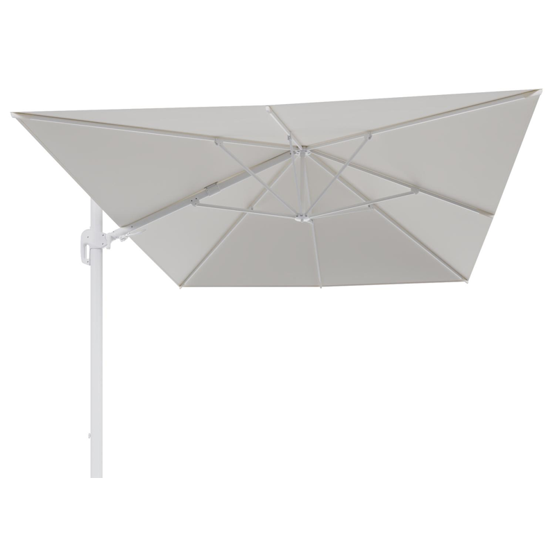 Rufina zweefparasol tiltfunctie in wit aluminium en parasoldoek in All Weather Sunbrella® Luxe Natte White  - L1 400 x L2 300 cm (zonder voet) (zonder voet)