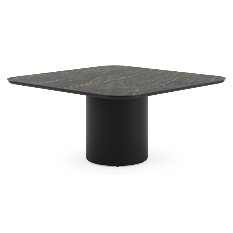Amico tuintafel afgerond vierkant in zwart aluminium en volkeramiek Black Obsession - L 148 x B 148 x H 73.5 cm