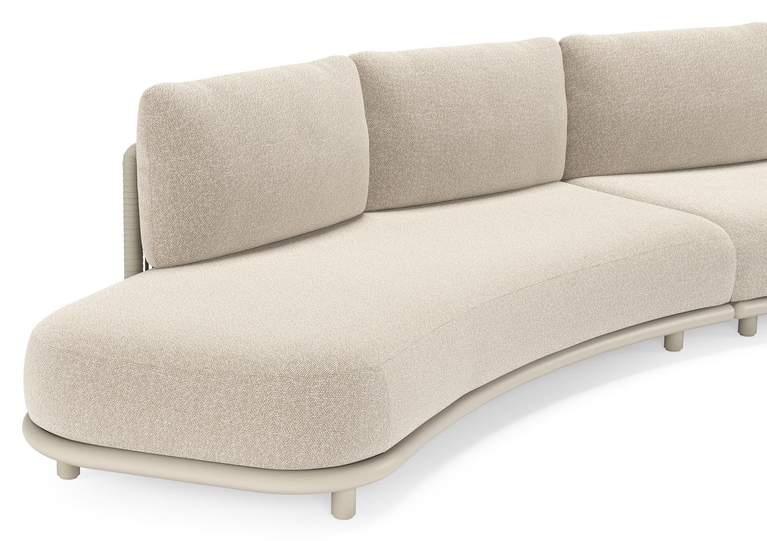 CanapÃ© de jardin Lomano en aluminium beige et corde luxe plate tissÃ©e verticalement beige et coussins en all weather cosytica Marbella Ecru