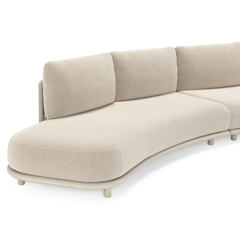 CanapÃ© de jardin Lomano en aluminium beige et corde luxe plate tissÃ©e verticalement beige et coussins en all weather cosytica Marbella Ecru