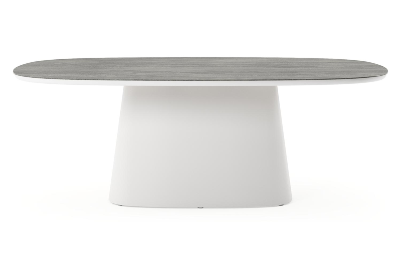 Amico tuintafel bombo xl in wit aluminium en volkeramiek Aspen Grey - L 210 x B 148 x H 73.5 cm
