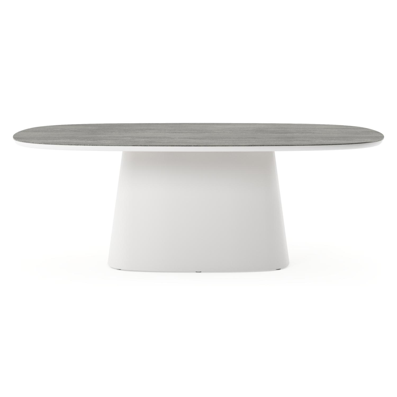 Amico tuintafel bombo xl in wit aluminium en volkeramiek Aspen Grey - L 210 x B 148 x H 73.5 cm