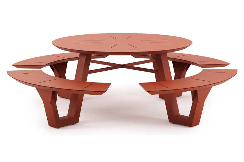 Rondino picknicktafel rond in roestbruin aluminium - Dia. 236 x H 71.5 cm