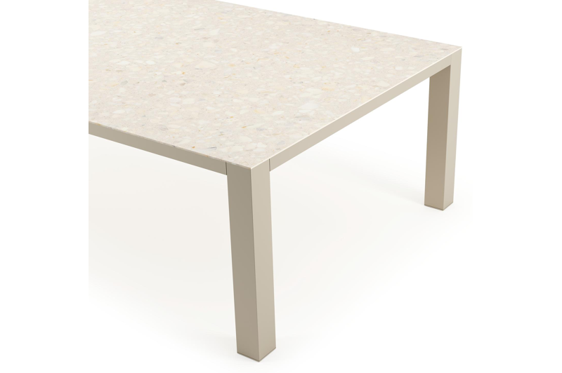 Table de jardin Nano XL rectangulaire en aluminium beige et céramique pleine Retrostone Lg. 240 x Lrg. 148 x Haut. 75 cm