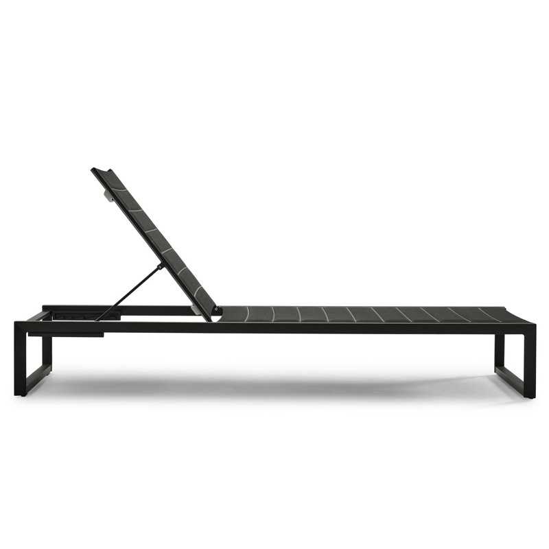 Chaise longue réglable Cirello en aluminium noir avec textilène confort noir