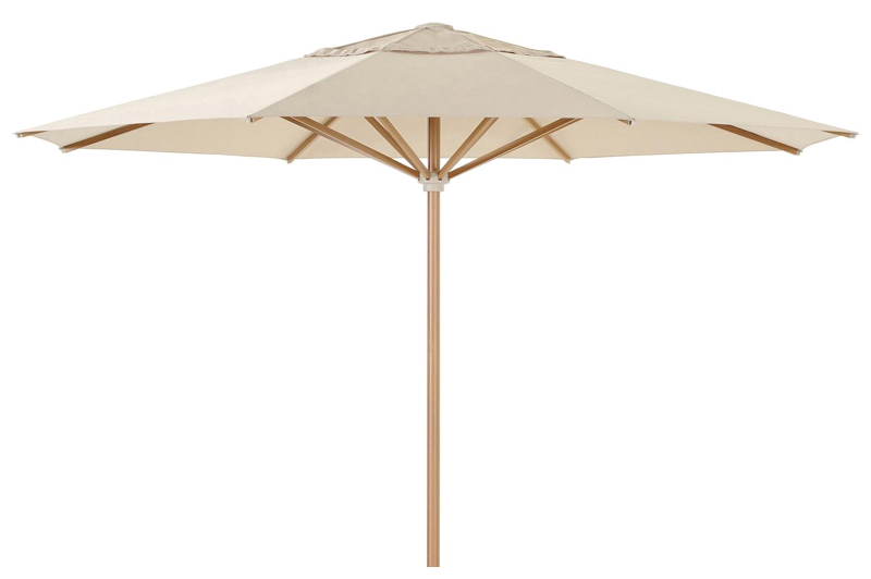 Solino staanparasol in houtlook met beige all weather sunbrella® premium parasoldoek - Dia. 400 cm (zonder voet)