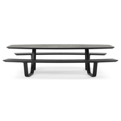 Forno picknicktafel bootvorm in zwart aluminium en volkeramiek aspen grey tafelblad - L 280 x B 192 x 72 cm