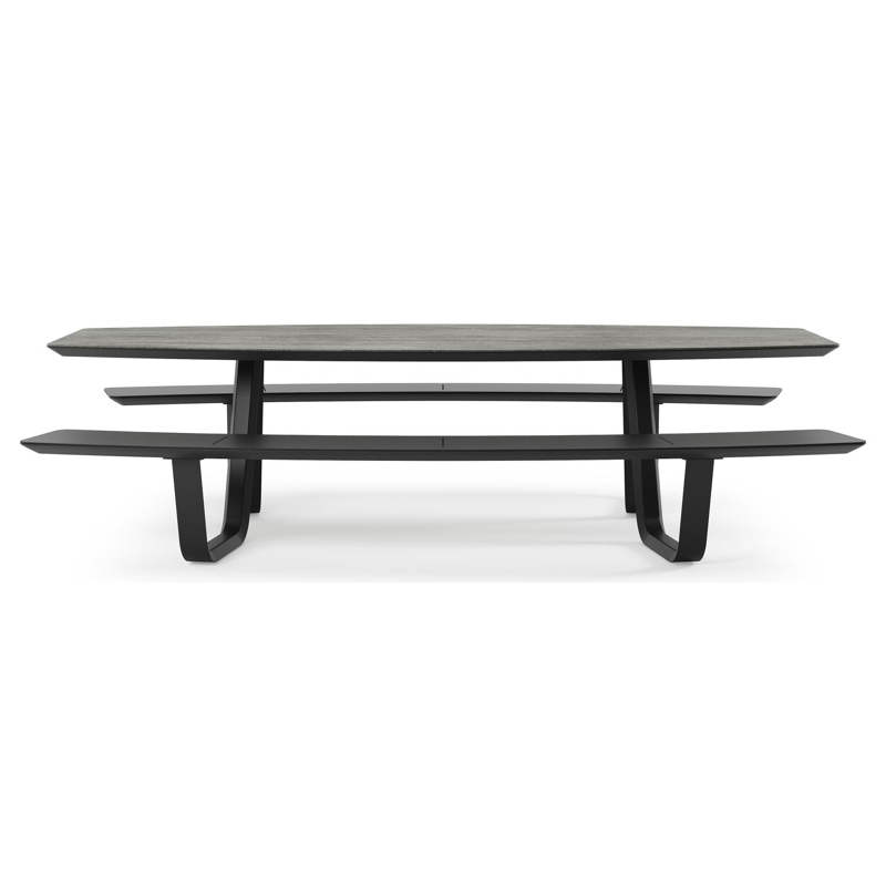 Forno picknicktafel bootvorm in zwart aluminium en volkeramiek aspen grey tafelblad - L 280 x B 192 x 72 cm