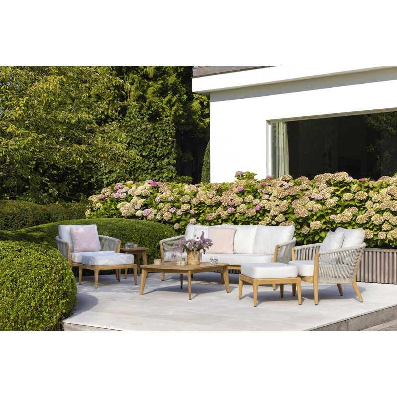 Orso poef in teak met Heritage Rust all weather sunbrella® luxe kussen