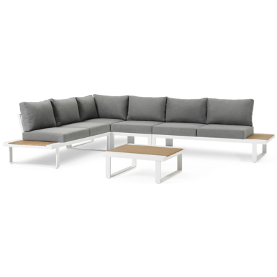 Serado loungehoek in wit aluminium en polywood met grijs polyester kussen en loungetafel